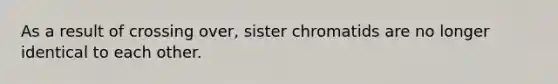 As a result of crossing over, sister chromatids are no longer identical to each other.