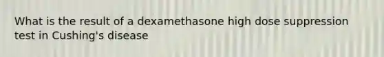 What is the result of a dexamethasone high dose suppression test in Cushing's disease