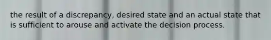 the result of a discrepancy, desired state and an actual state that is sufficient to arouse and activate the decision process.