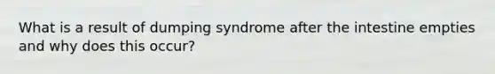 What is a result of dumping syndrome after the intestine empties and why does this occur?