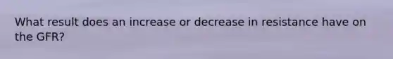 What result does an increase or decrease in resistance have on the GFR?