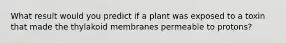 What result would you predict if a plant was exposed to a toxin that made the thylakoid membranes permeable to protons?