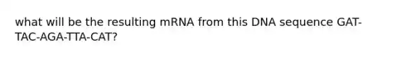 what will be the resulting mRNA from this DNA sequence GAT-TAC-AGA-TTA-CAT?