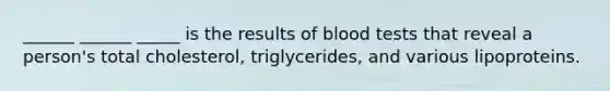 ______ ______ _____ is the results of blood tests that reveal a person's total cholesterol, triglycerides, and various lipoproteins.