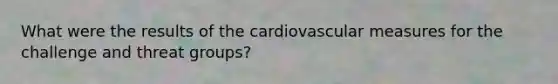 What were the results of the cardiovascular measures for the challenge and threat groups?