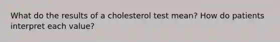 What do the results of a cholesterol test mean? How do patients interpret each value?