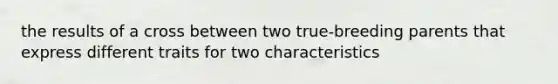 the results of a cross between two true-breeding parents that express different traits for two characteristics