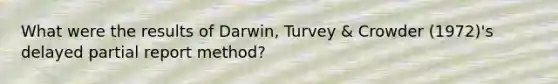 What were the results of Darwin, Turvey & Crowder (1972)'s delayed partial report method?