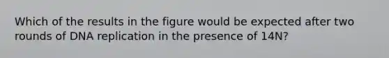 Which of the results in the figure would be expected after two rounds of DNA replication in the presence of 14N?