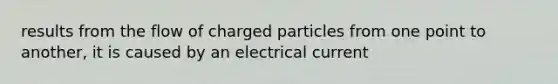 results from the flow of charged particles from one point to another, it is caused by an electrical current