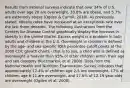 Results from national surveys indicate that over 34% of U.S. adults over age 20 are overweight, 33.8% are obese, and 5.7% are extremely obese (Ogden & Carroll, 2010). As previously stated, obesity rates have increased at an exceptional rate over the last three decades. The following illustrations from the Centers for Disease Control graphically display the increase in obesity in the United States. Excess weight is a problem in both adults and children in the U.S. Overweight in children is defined by the age- and sex-specific 95th percentile cutoff points of the 2000 CDC growth charts - that is to say, a child who is defined as overweight is heavier than 95% of other children within their age and sex category (Kuczmarksi, et al 2000). Data from the National Health and Nutrition Examination Survey indicates that approximately 12.4% of children age 2-5 are overweight, 17% of children age 6-11 are overweight, and 17.6% of 12-19 year-olds are overweight (Ogden et al, 2008).