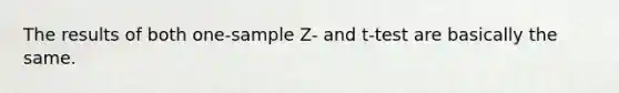 The results of both one-sample Z- and t-test are basically the same.