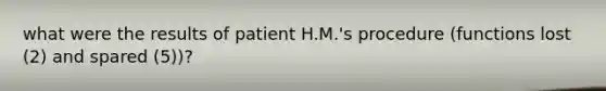 what were the results of patient H.M.'s procedure (functions lost (2) and spared (5))?