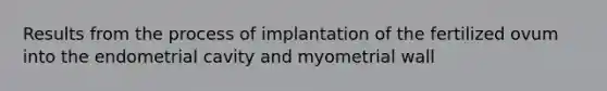 Results from the process of implantation of the fertilized ovum into the endometrial cavity and myometrial wall