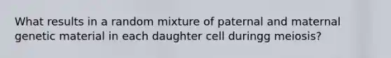 What results in a random mixture of paternal and maternal genetic material in each daughter cell duringg meiosis?