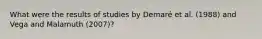 What were the results of studies by Demaré et al. (1988) and Vega and Malamuth (2007)?