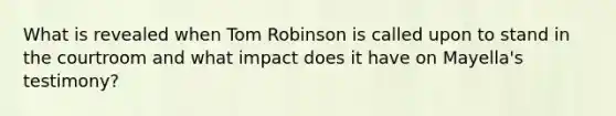 What is revealed when Tom Robinson is called upon to stand in the courtroom and what impact does it have on Mayella's testimony?