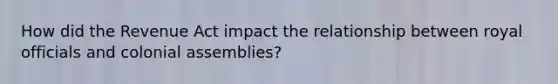 How did the Revenue Act impact the relationship between royal officials and colonial assemblies?