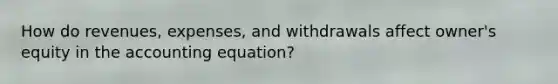 How do revenues, expenses, and withdrawals affect owner's equity in the accounting equation?