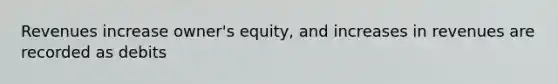 Revenues increase owner's equity, and increases in revenues are recorded as debits