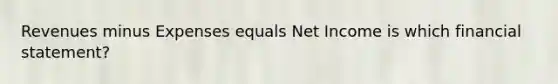 Revenues minus Expenses equals Net Income is which financial statement?