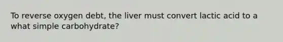 To reverse oxygen debt, the liver must convert lactic acid to a what simple carbohydrate?