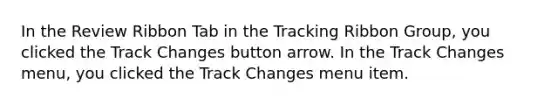 In the Review Ribbon Tab in the Tracking Ribbon Group, you clicked the Track Changes button arrow. In the Track Changes menu, you clicked the Track Changes menu item.