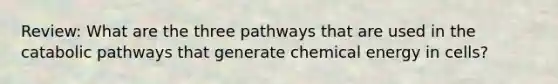 Review: What are the three pathways that are used in the catabolic pathways that generate chemical energy in cells?