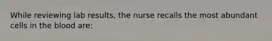 While reviewing lab results, the nurse recalls the most abundant cells in the blood are: