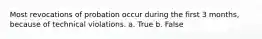 Most revocations of probation occur during the first 3 months, because of technical violations. a. True b. False