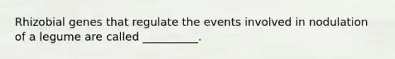 Rhizobial genes that regulate the events involved in nodulation of a legume are called __________.