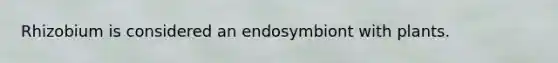 Rhizobium is considered an endosymbiont with plants.