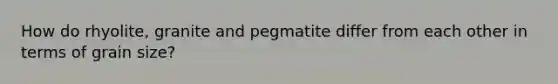 How do rhyolite, granite and pegmatite differ from each other in terms of grain size?