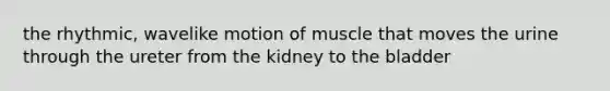 the rhythmic, wavelike motion of muscle that moves the urine through the ureter from the kidney to the bladder