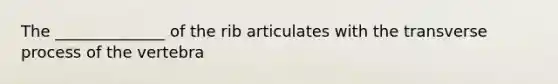 The ______________ of the rib articulates with the transverse process of the vertebra
