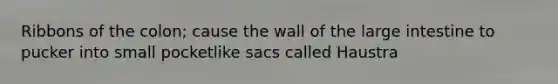 Ribbons of the colon; cause the wall of the <a href='https://www.questionai.com/knowledge/kGQjby07OK-large-intestine' class='anchor-knowledge'>large intestine</a> to pucker into small pocketlike sacs called Haustra