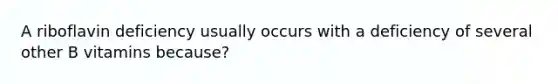 A riboflavin deficiency usually occurs with a deficiency of several other B vitamins because?