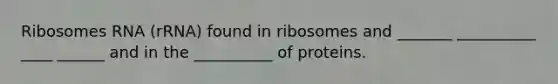 Ribosomes RNA (rRNA) found in ribosomes and _______ __________ ____ ______ and in the __________ of proteins.