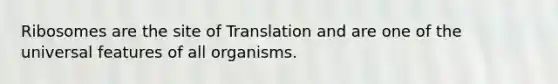 Ribosomes are the site of Translation and are one of the universal features of all organisms.