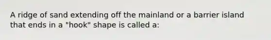 A ridge of sand extending off the mainland or a barrier island that ends in a "hook" shape is called a: