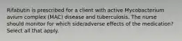 Rifabutin is prescribed for a client with active Mycobacterium avium complex (MAC) disease and tuberculosis. The nurse should monitor for which side/adverse effects of the medication? Select all that apply.