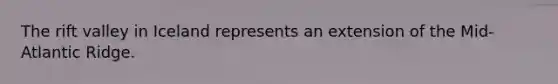 The rift valley in Iceland represents an extension of the Mid-Atlantic Ridge.
