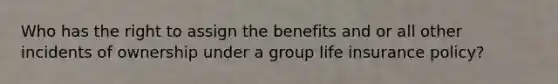 Who has the right to assign the benefits and or all other incidents of ownership under a group life insurance policy?