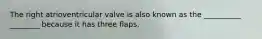 The right atrioventricular valve is also known as the __________ ________ because it has three flaps.