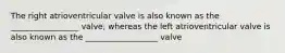 The right atrioventricular valve is also known as the _________________ valve, whereas the left atrioventricular valve is also known as the __________________ valve