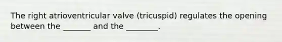 The right atrioventricular valve (tricuspid) regulates the opening between the _______ and the ________.