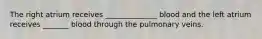 The right atrium receives ______________ blood and the left atrium receives _______ blood through the pulmonary veins.