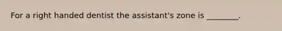 For a right handed dentist the assistant's zone is ________.