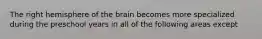 The right hemisphere of the brain becomes more specialized during the preschool years in all of the following areas except