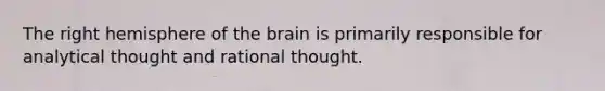 The right hemisphere of the brain is primarily responsible for analytical thought and rational thought.